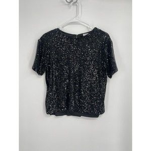 Ophelia Roe Womens Pullover Blouse Top Size M Black‎ Sequin Stretch Evening